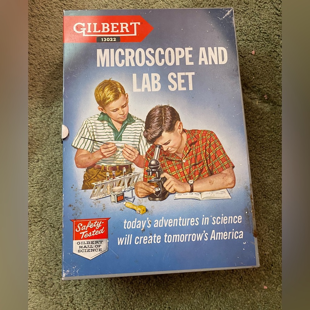 Vintage Gilbert Microscope and Lab Set with Vintage Metal Box